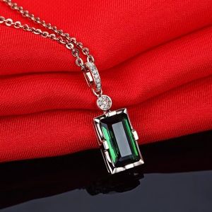 Square Green Crystal Pendant AAA +CZ  Necklace